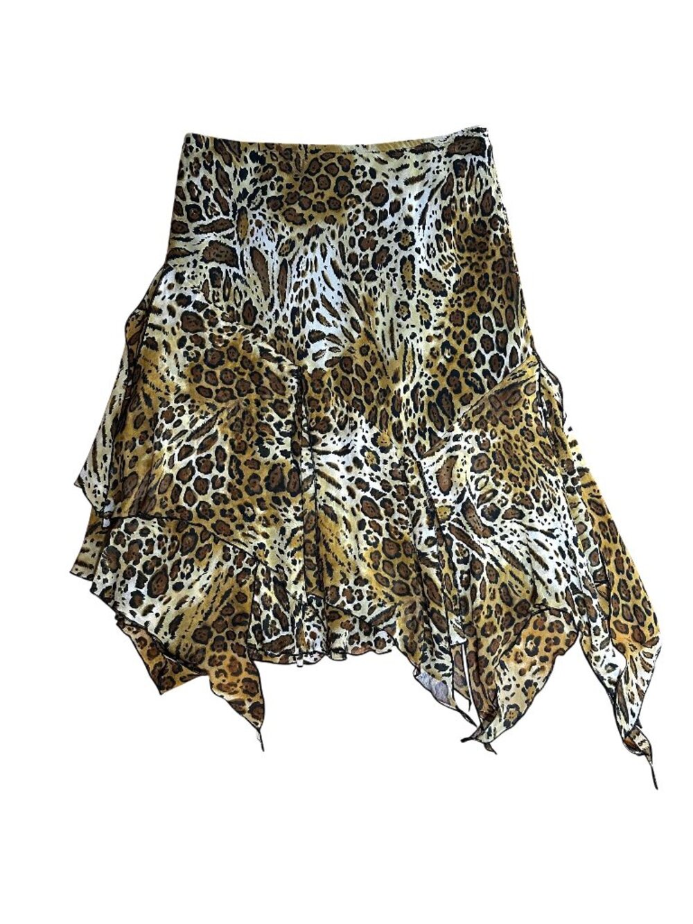 SANGRIA VTG Leopard Sheer Silk Asymmetrical Hanky Hem Y2k Skirt 10 whimsygoth